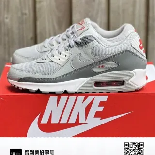 Nike Air Max 90 Light Gray and Red Lifestyle Sneakers