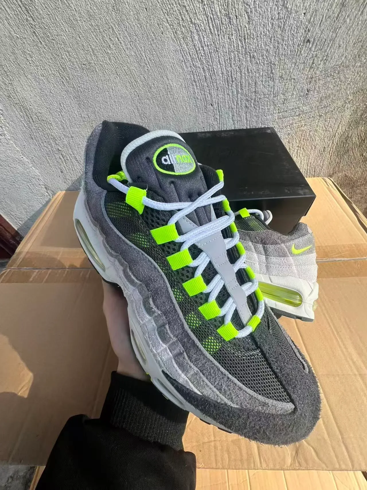 Nike Air Max 95 Gray and Neon Green Lifestyle Sneakers 2