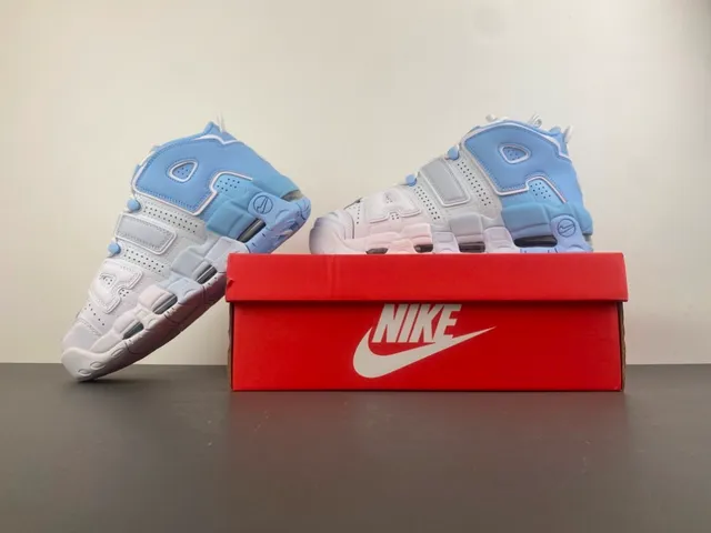 Nike Air More Uptempo Light Blue and White Basketball Shoes 12
