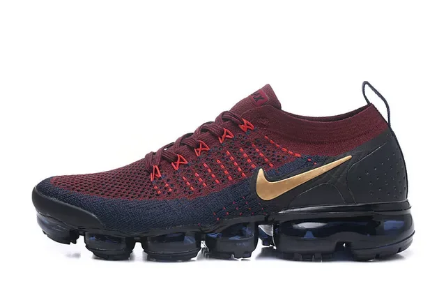 Nike Air VaporMax Vermelho Marinho Dourado Tênis de Corrida 9