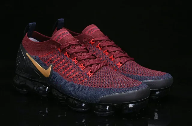 Nike Air VaporMax Vermelho Marinho Dourado Tênis de Corrida 16