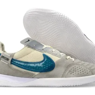 Nike Bege Azul Tênis low-top para quadra interna silhueta perfurada camurça caixa do dedo