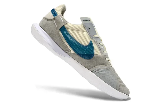 Nike Beige Blue Low-Top Indoor Court Silhouette Perforated Suede Toe Box Sneakers 2