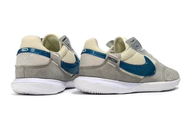Nike Beige Blue Low-Top Indoor Court Silhouette Perforated Suede Toe Box Sneakers 5