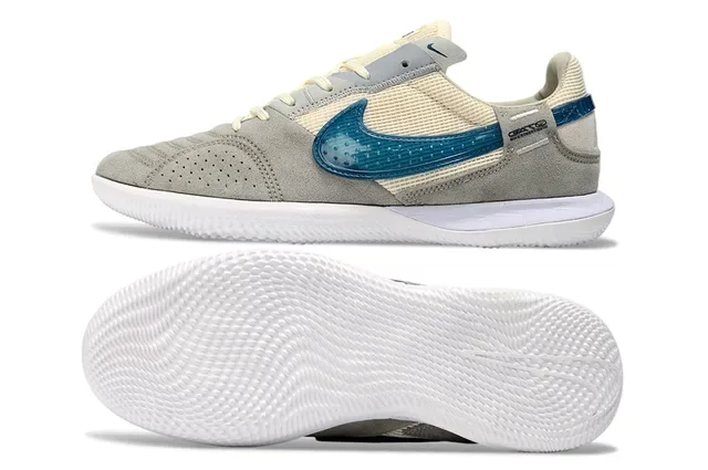 Nike Beige Blue Low-Top Indoor Court Silhouette Perforated Suede Toe Box Sneakers 6