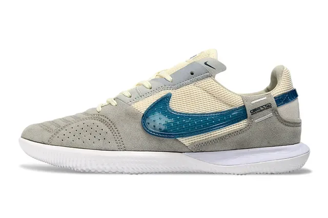 Nike Beige Blue Low-Top Indoor Court Silhouette Perforated Suede Toe Box Sneakers 7