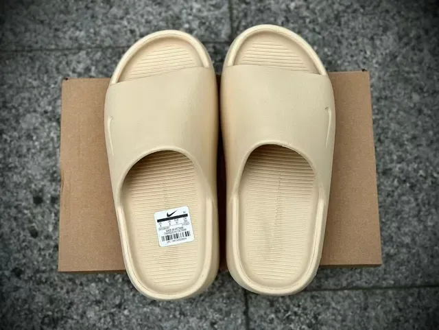 Nike Beige Molded One-Piece Embossed Swoosh Slippers 2