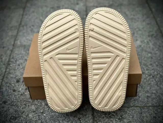 Nike Beige Molded One-Piece Embossed Swoosh Slippers 3