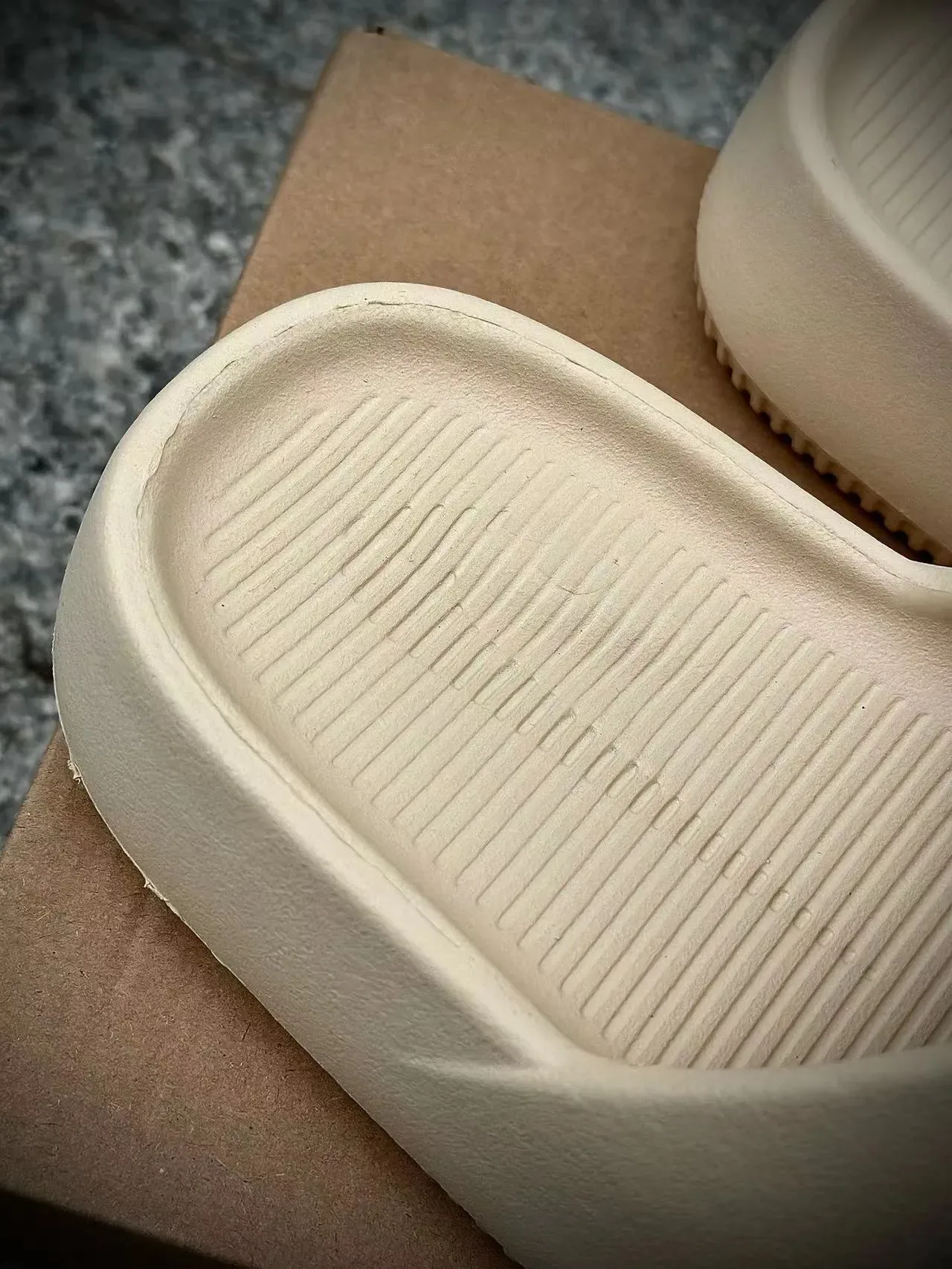 Nike Beige Molded One-Piece Embossed Swoosh Slippers 4
