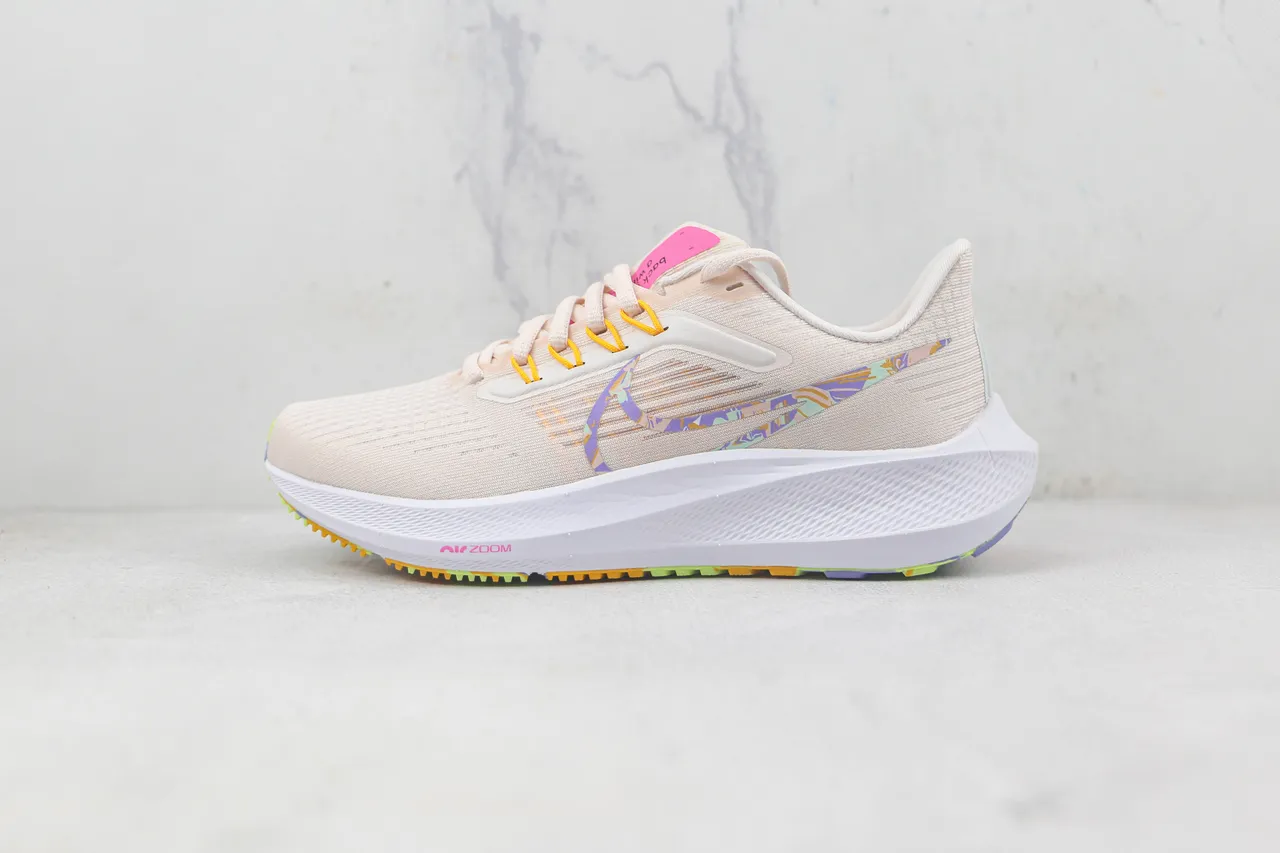 Nike Tênis Running Bege Multicolor Knit Mesh Upper Swoosh Gráfico 1