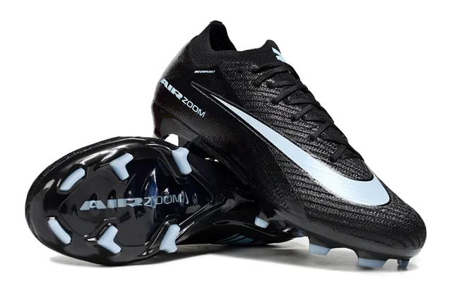 Nike Black Blue Knit Upper Sock-Fit Collar Firm-Ground Soccer Shoes 2