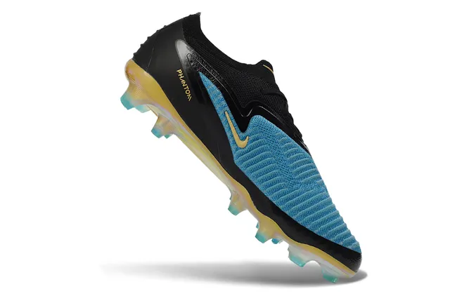 Nike Black Blue Low-Cut Sock-Fit Collar Ribbed Knit Forefoot Firm-Ground Soccer Shoes 4