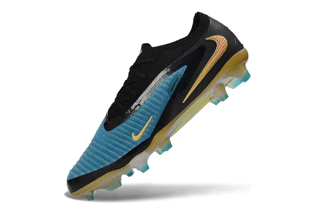 Nike Black Blue Low-Cut Sock-Fit Collar Ribbed Knit Forefoot Firm-Ground Soccer Shoes 5