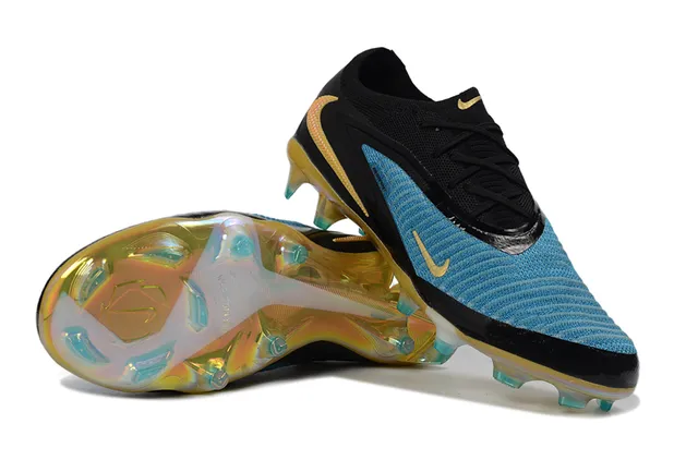 Nike Black Blue Low-Cut Sock-Fit Collar Ribbed Knit Forefoot Firm-Ground Soccer Shoes 6