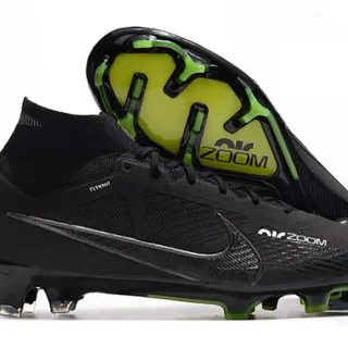 Nike Black Green High-Cut Flyknit Collar Synthetic Mesh Upper Firm-Ground Soccer Shoes