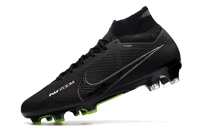 Nike কালো সবুজ হাই-কাট Flyknit কলার সিন্থেটিক মেশ আপার ফার্ম-গ্রাউন্ড সকার জুতো 4