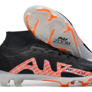 Nike Black Orange 高切袜套脚面针织结构硬地球面足球鞋