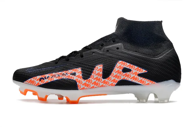 Nike Black Orange chaussures de football à upper de coupe haute, ajustement chaussette, construction en maille, pour terrain ferme 6