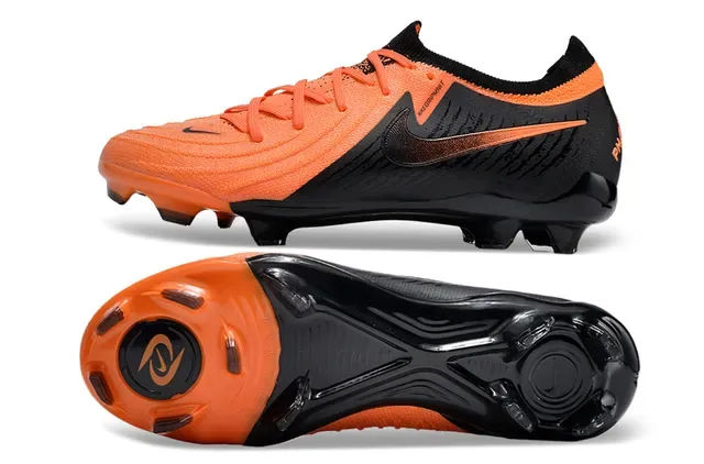 Nike Chaussures de football noir orange avec empeigne tricoté et lacets asymétriques pour terrain ferme 5
