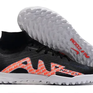 Nike Sapatos de Futebol para Gramado Preto e Laranja Punho de Meia Colar de Malha Upper de Malha