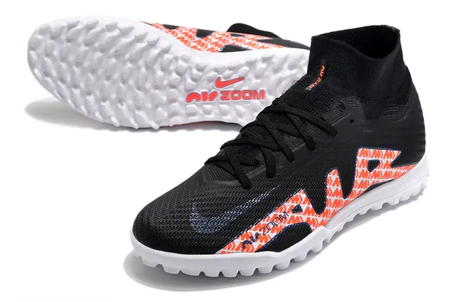 Nike Black Orange Sock-Fit Knit Collar Mesh Upper Turf Soccer Shoes 3