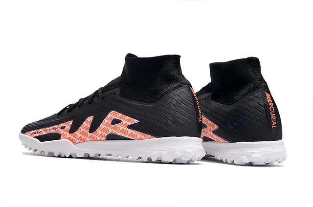 Nike Black Orange Sock-Fit Knit Collar Mesh Upper Turf Soccer Shoes 4