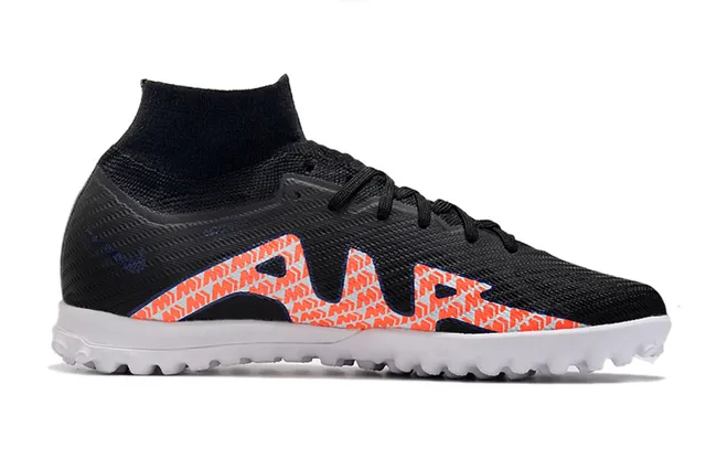 Nike Black Orange Sock-Fit Knit Collar Mesh Upper Turf Soccer Shoes 5