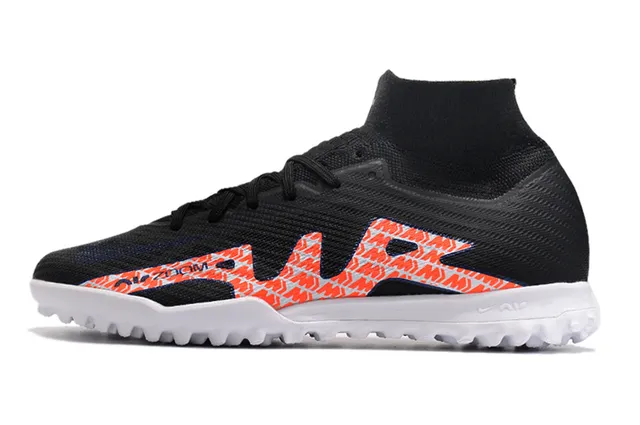 Nike Black Orange Sock-Fit Knit Collar Mesh Upper Turf Soccer Shoes 6
