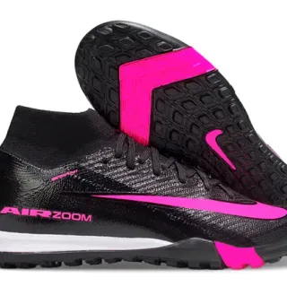 Nike Black Pink High-Top Sock-Fit Collar Textured Synthetic Upper Turf Soccer Shoes