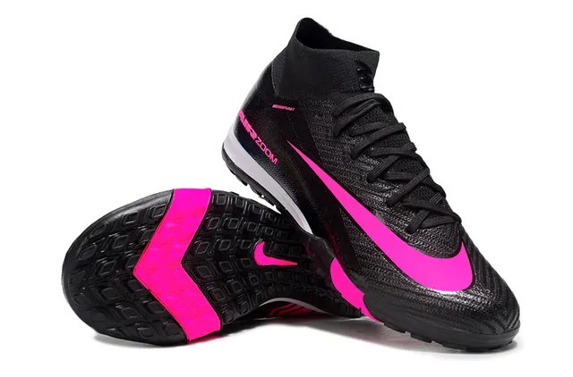 Nike काला गुलाबी हाई-टॉप सॉक-फिट कॉलर टेक्स्चर्ड सिंथेटिक अपर टर्फ सोकर शूज 2
