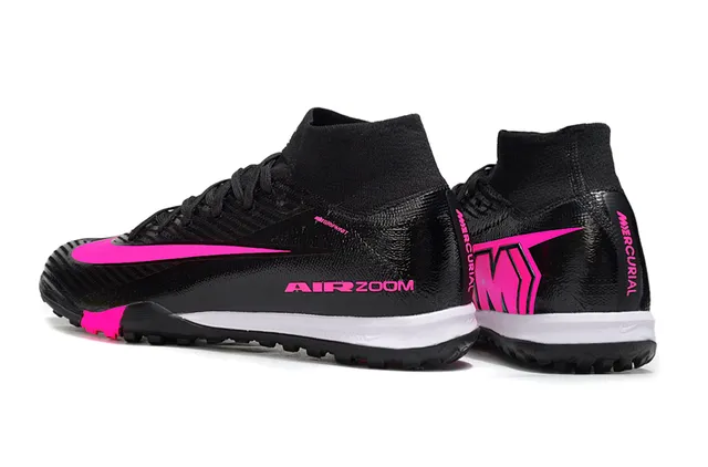 Nike काला गुलाबी हाई-टॉप सॉक-फिट कॉलर टेक्स्चर्ड सिंथेटिक अपर टर्फ सोकर शूज 4