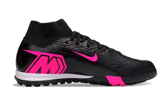 Nike काला गुलाबी हाई-टॉप सॉक-फिट कॉलर टेक्स्चर्ड सिंथेटिक अपर टर्फ सोकर शूज 5