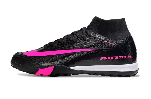 Nike काला गुलाबी हाई-टॉप सॉक-फिट कॉलर टेक्स्चर्ड सिंथेटिक अपर टर्फ सोकर शूज 6