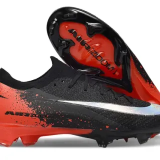 Nike Black Red Low-Cut Sock-Fit Collar Asymmetric Lacing Firm-Ground Soccer Shoes