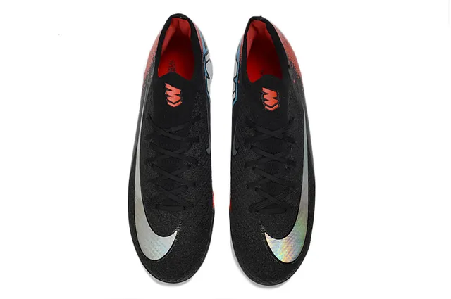 Nike Black Red Low-Cut Sock-Fit Collar Asymmetric Lacing Firm-Ground Soccer Shoes 2