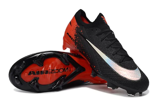 Nike Black Red Low-Cut Sock-Fit Collar Asymmetric Lacing Firm-Ground Soccer Shoes 3