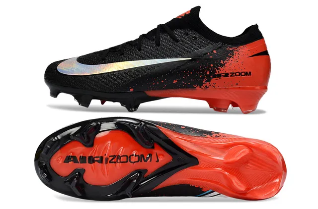 Nike Black Red Low-Cut Sock-Fit Collar Asymmetric Lacing Firm-Ground Soccer Shoes 5