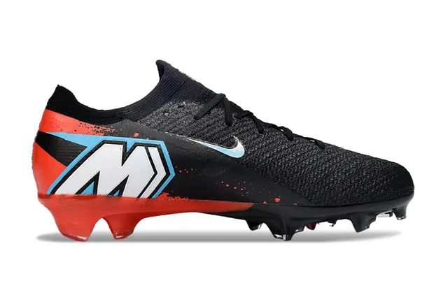 Nike Black Red Low-Cut Sock-Fit Collar Asymmetric Lacing Firm-Ground Soccer Shoes 7