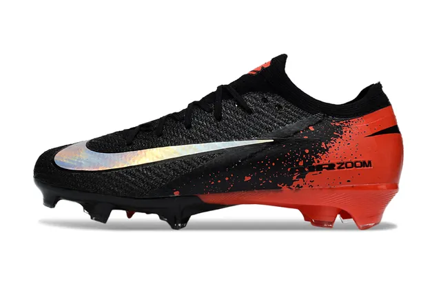 Nike Black Red Low-Cut Sock-Fit Collar Asymmetric Lacing Firm-Ground Soccer Shoes 8