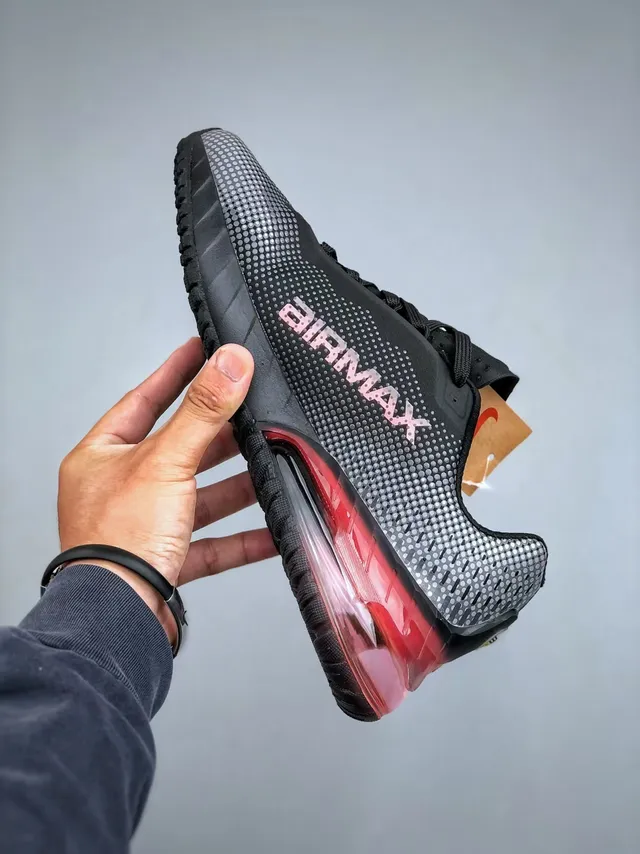 Nike Black Red Perforated Gradient Mesh Upper Visible Air Unit Lifestyle Sneakers 3