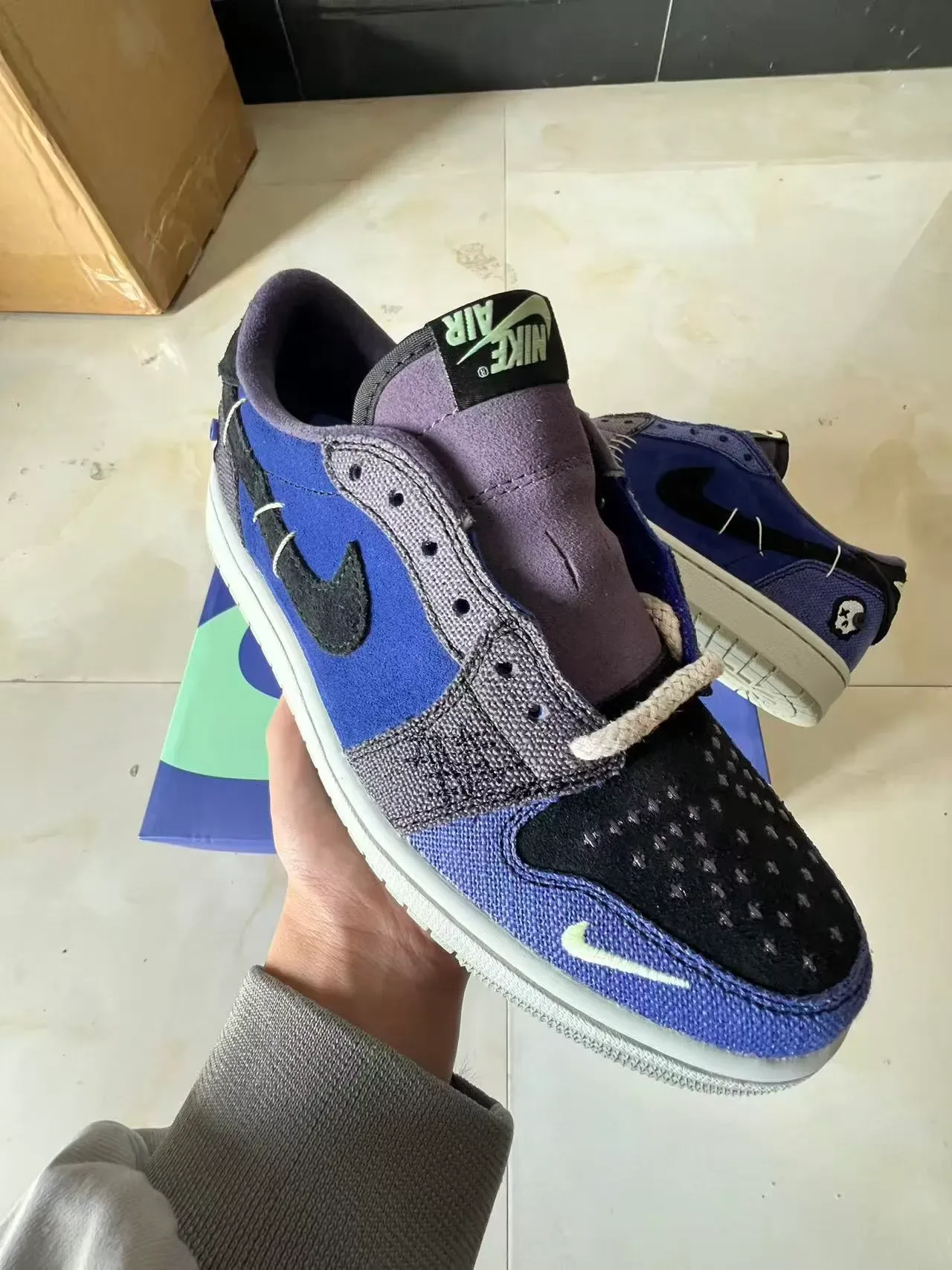 Nike Blue Gray Low-Top Layered Suede And Textile Sneakers 2
