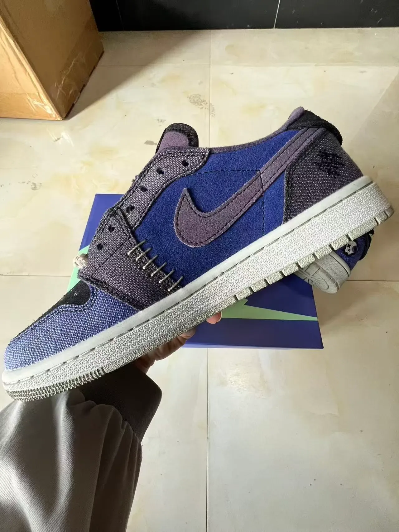 Nike Blue Gray Low-Top Layered Suede And Textile Sneakers 5
