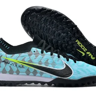 Nike Blue Green Flyknit Upper Geometric Print Overlay Turf Soccer Shoes