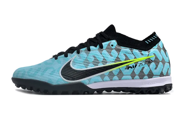 Nike Zapatillas de fútbol Turf con upper Flyknit en azul verde, impresión geométrica y overlay 6