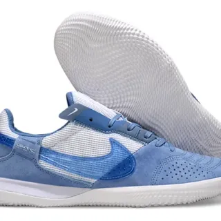 Nike 蓝白低帮磨面网面混合室内足球鞋