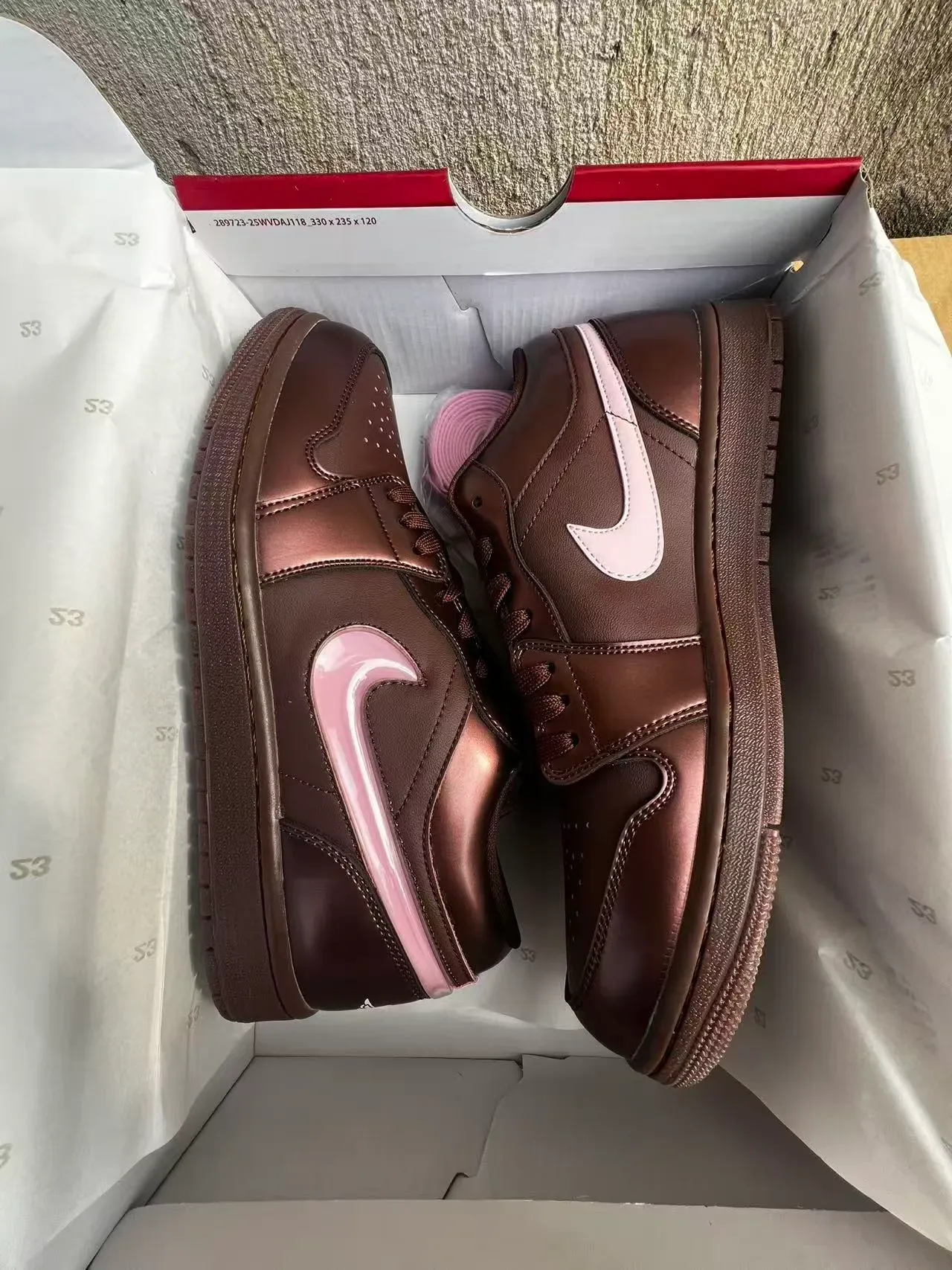 Nike Sneakers Lifestyle Marron Rose Métallique Cuir Supérieur Brillant Swoosh 9