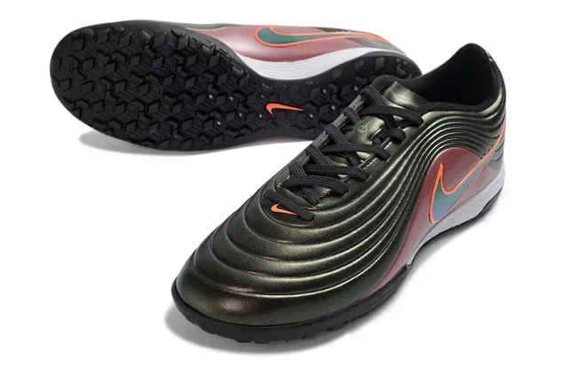 Nike Sapatos de Futebol Turf Borgonha Laranja Superior Sintético Ribeteado Acabamento Gradiente Metálico 14