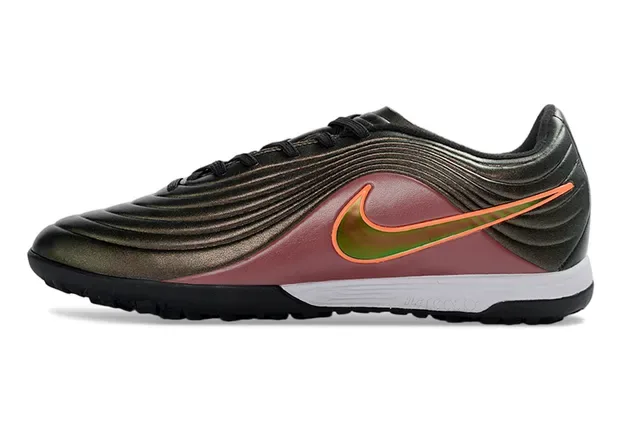 Nike Sapatos de Futebol Turf Borgonha Laranja Superior Sintético Ribeteado Acabamento Gradiente Metálico 17
