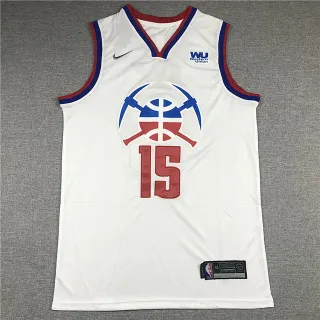 Nike Denver Nuggets Nikola Jokić #15 City Edition White Red Sleeveless Mesh Fabric Jersey