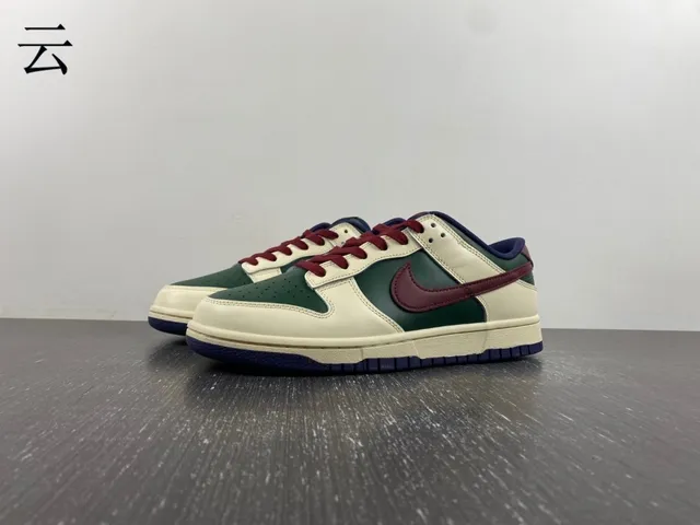 Nike Dunk Low Cream Green Maroon Navy Lifestyle Sneakers 2